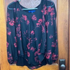 Apt. 9 Blouse Women's Small Black and Red Floral Blouse Elegant
